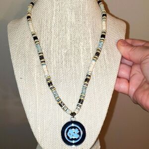 Beaded Necklace, blue medallion
